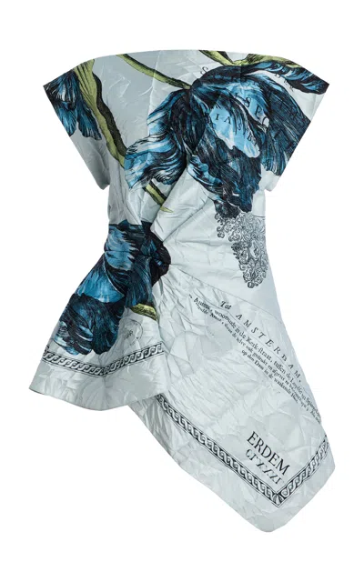 Erdem Printed Asymmetric Top In Blue