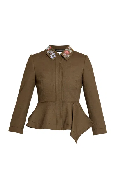 Erdem Peplum Wool Jacket In Brown