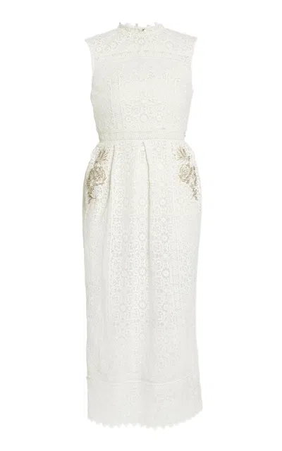 Erdem Embellished Cotton Midi Cocktail Dress