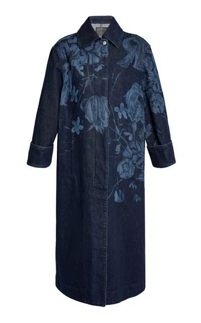 Erdem Embroidered Denim Coat In Blue