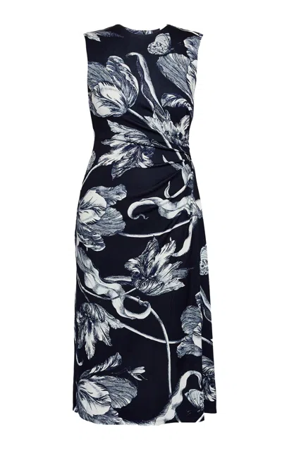 Erdem Floral-print Draped Sleeveless Midi Dress In Green