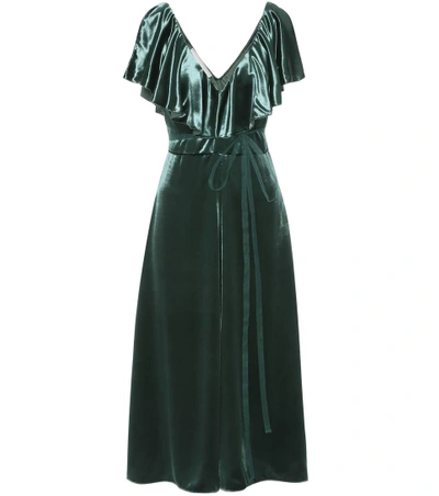Valentino Deep V-neck Velvet Midi Dress In Emerald