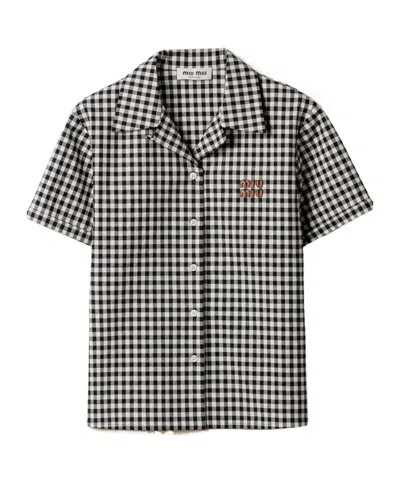 Miu Miu Short-sleeved Checked Shirt In Black