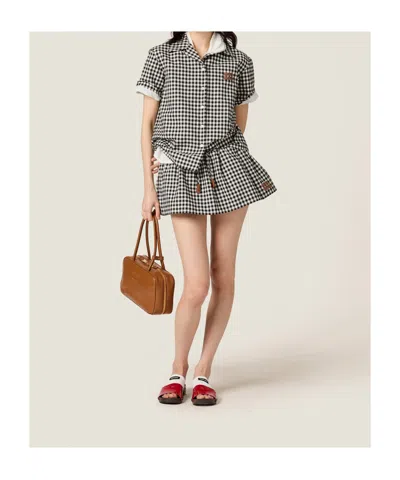 Miu Miu Short-sleeved Checked Shirt In Black