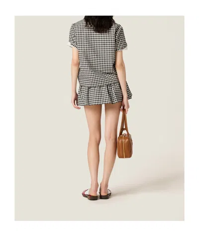 Miu Miu Short-sleeved Checked Shirt In Black