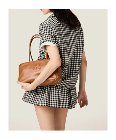 Miu Miu Short-sleeved Checked Shirt In Black