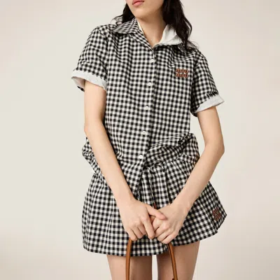Miu Miu Short-sleeved Checked Shirt In Black