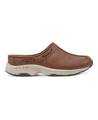 Easy Spirit Travel Port 3 Womens Faux Leather Slip On Mules In Brown