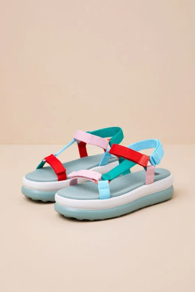 Camper Twins Multi Strappy Flatform Sandals In Green