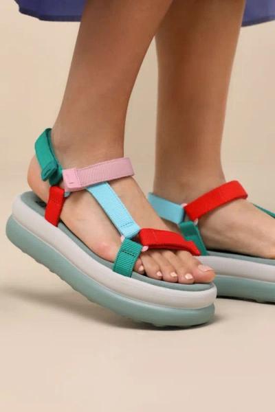 Camper Twins Multi Strappy Flatform Sandals In Green