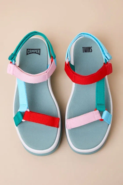 Camper Twins Multi Strappy Flatform Sandals In Green