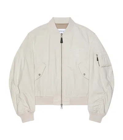 Givenchy Crinkled Cotton Bomber Style Jacket In White