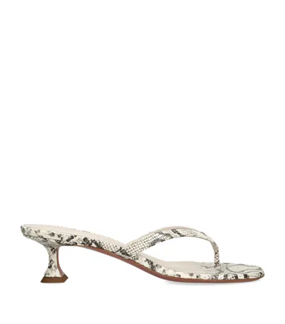 Amina Muaddi Snakeprint-leather Juliette Heeled Sandals 45 In Neutral
