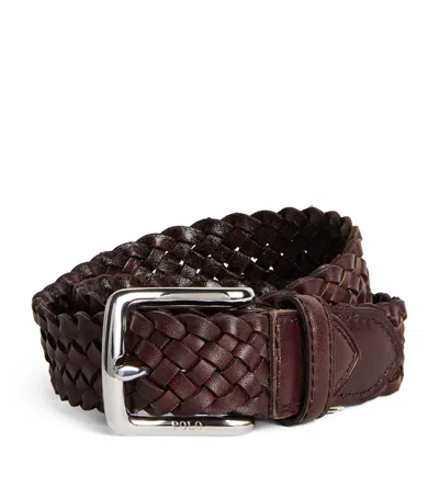 Ralph Lauren Leather Woven Belt In Brown