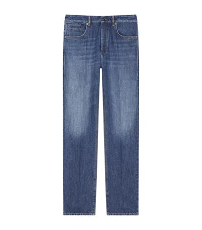 Givenchy Blue Five-pocket Jeans With Logo Patch On The Back In Denim Man In Blue