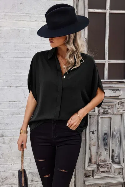 Fashnzfab Solid Front Open Button Loose Fit Blouse