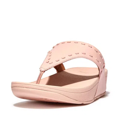 Fitflop Lulu Gb1-a35 Toe-post Sandals Women's Pink Salt Leather Rubber-stud In Pink
