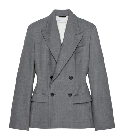 Givenchy Womens Double-breasted Peak-lapel Wool Blazer Medium Grey In Gray