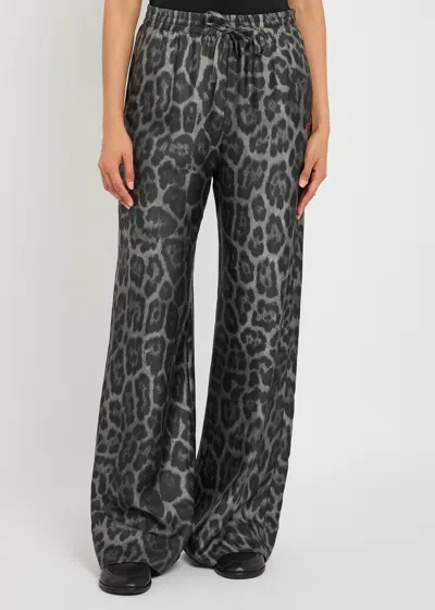 Stella Mccartney Womens Leopard-print Wide-leg Silk Pyjama Trousers Ash Grey In Gray