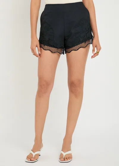 Clea Jade Floral-embroidered Linen-blend Shorts In Green