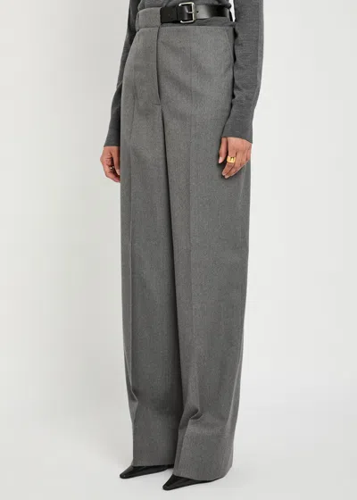 Stella Mccartney Belted Flannel Wool Trousers In Gray