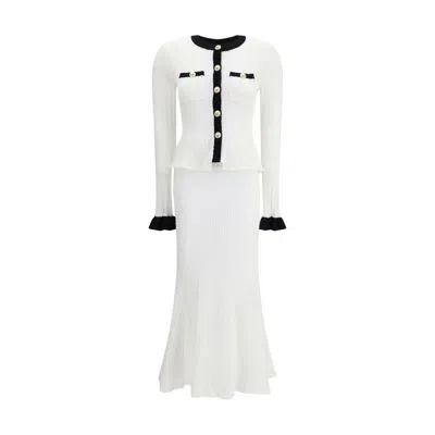 Self-portrait Pointelle Knit Contrast Midi Dress In White