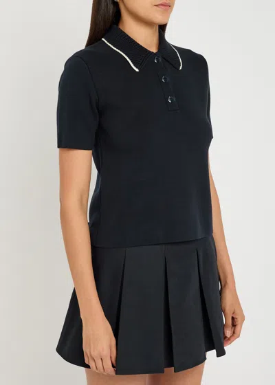 Moncler Knit Collar Cotton Polo Shirt In Black