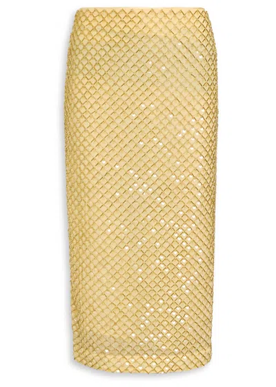 Veronica Beard Allora Bead-embellished Chiffon Midi Skirt In Yellow