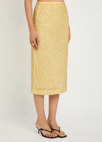 Veronica Beard Allora Bead-embellished Chiffon Midi Skirt In Yellow