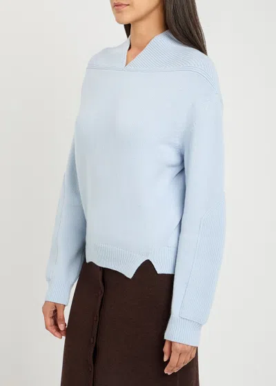Victoria Beckham Ribbed Wool And Cashmere-blend Sweater In Blue