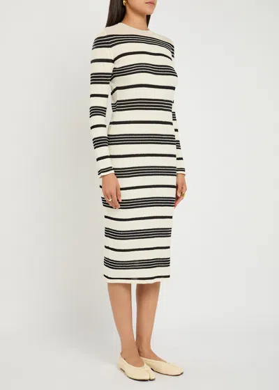 Moncler Stripe Long-sleeve Midi Dress In White