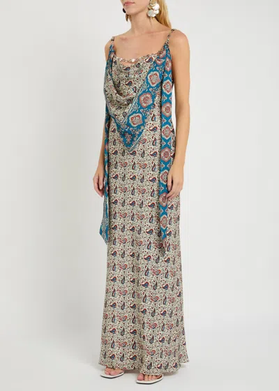 Rabanne Paisley Satin Maxi Dress In Neutral
