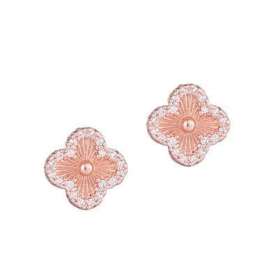 Adornia 14k Rose Gold Plated Button Clover Cz Halo Stud Earrings In Pink