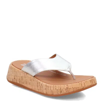 Fitflop F-mode Ft7-011 Slide Sandals Women Silver Leather Cork Flatform Toe-post In Silver