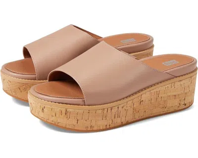 Fitflop Eloise Ft5-137 Slides Sandals Women's Beige Leather Cork Wrap Wedge In Brown