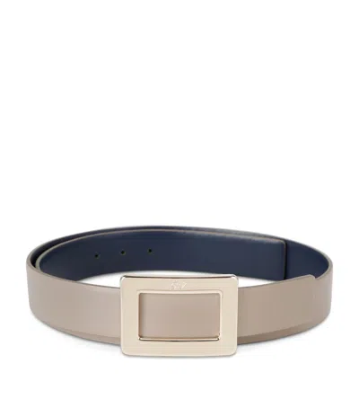 Roger Vivier Leather Reversible Belle Vivier Belt In Brown