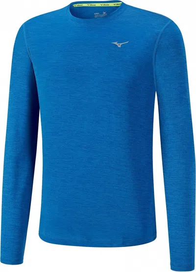 Mizuno Impulse Core J2ga752028 Running Shirt Men Blue Crew Neck Long Sleeve Tee In Blue