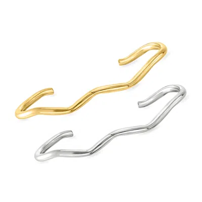 Rs Pure By Ross-simons Italian Sterling Silver And 18kt Gold Vermeil Jewelry Set: 2 Wavy Cuff Bracelets In Multi