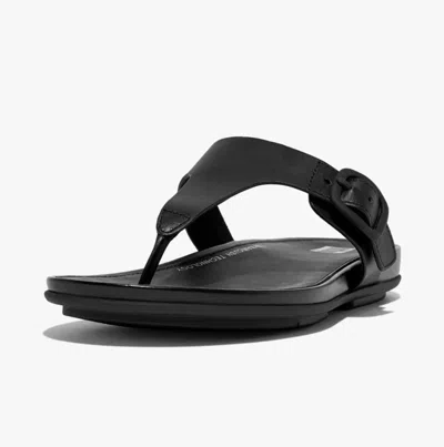 Fitflop Gracie Ft9-090 Sandals Women's Black Leather Toe-post Rubber-buckle In Black