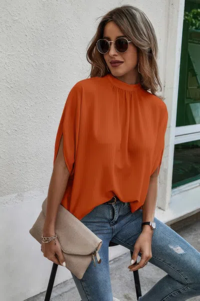 Fashnzfab Mock Neck Batwing Sleeve Solid Loose Blouse