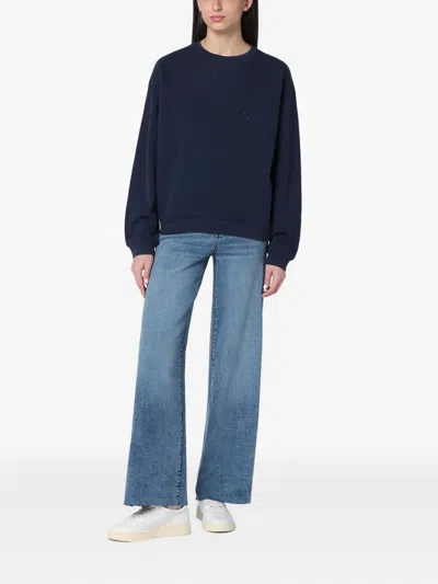 Frame Crew Neck Cotton Blend Sweatshirt In Blue
