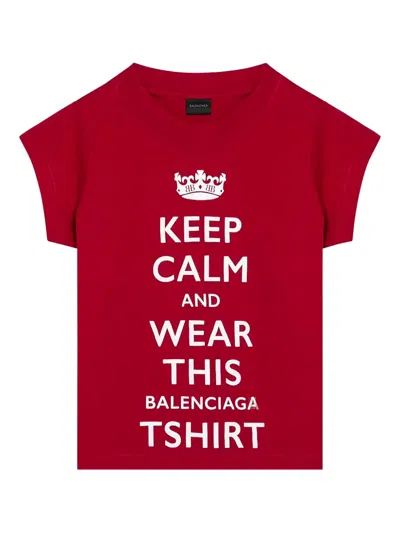 Balenciaga Mini Cropped Crew-neck T-shirt With Keep Calm Logo In Red