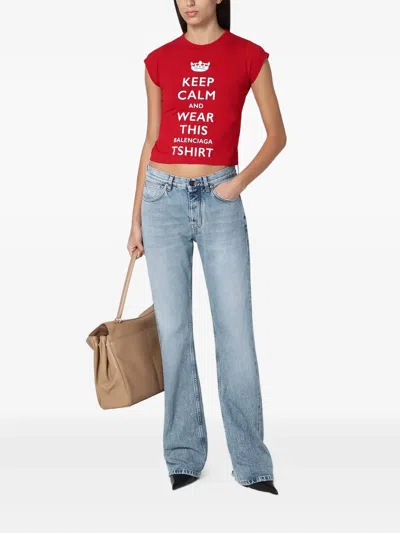 Balenciaga Mini Cropped Crew-neck T-shirt With Keep Calm Logo In Red