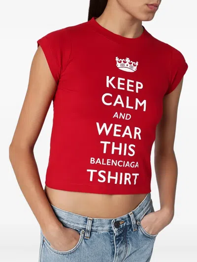 Balenciaga Mini Cropped Crew-neck T-shirt With Keep Calm Logo In Red