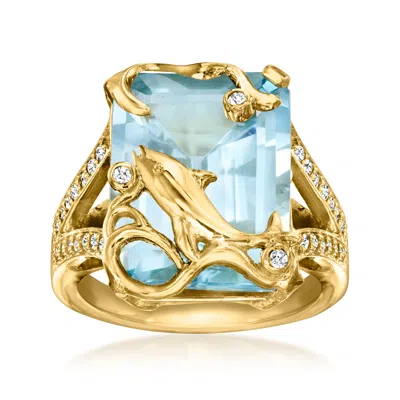 Ross-simons Sky Blue Topaz Dolphin Ring With . White Zircons In 18kt Gold Over Sterling In Gold