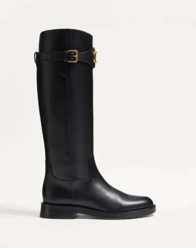 Valentino Garavani Vlogo Signature Calfskin Boot 30mm Woman Black 38.5 In Black