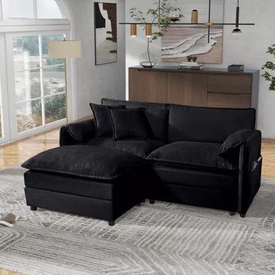 Streamdale Furniture Streamdale Deep Seat Chenille Sectional Sofa With Ottoman - Black