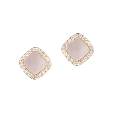 Adornia 14k Gold Plated Cushion-shaped Mother Of Pearl Cz Halo Stud Earrings In Gold