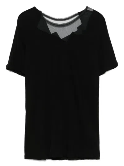 Yohji Yamamoto Mesh-detailed T-shirt In Black