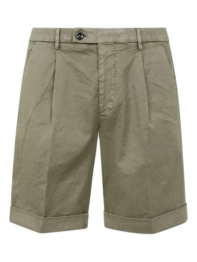 Michael Coal Pleated Cotton Shorts In Green
